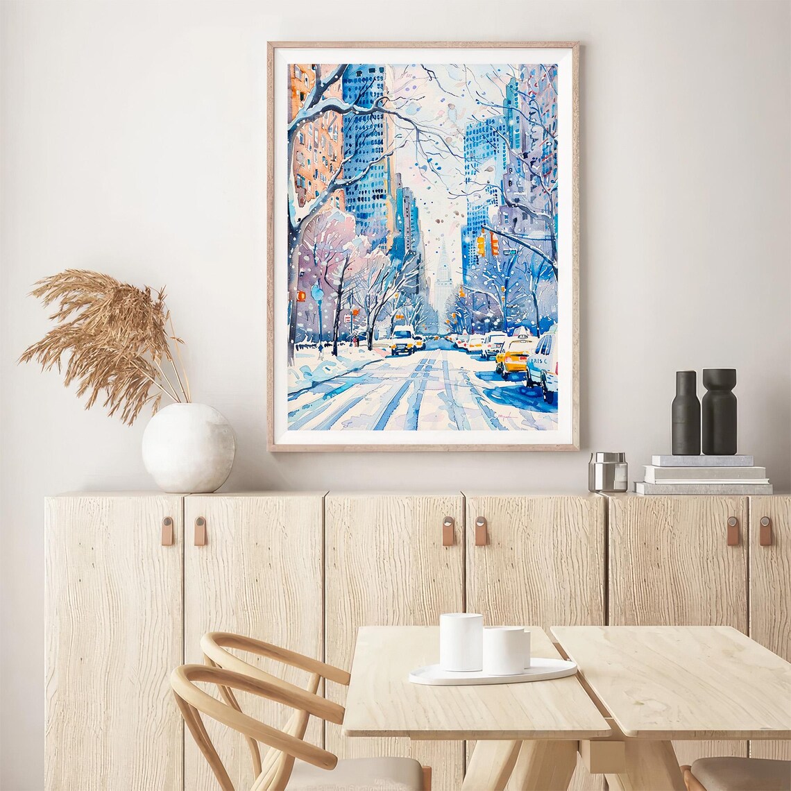 Park Avenue Winter Snow Manhattan Avenue Watercolor New York Painting Poster - Image 5