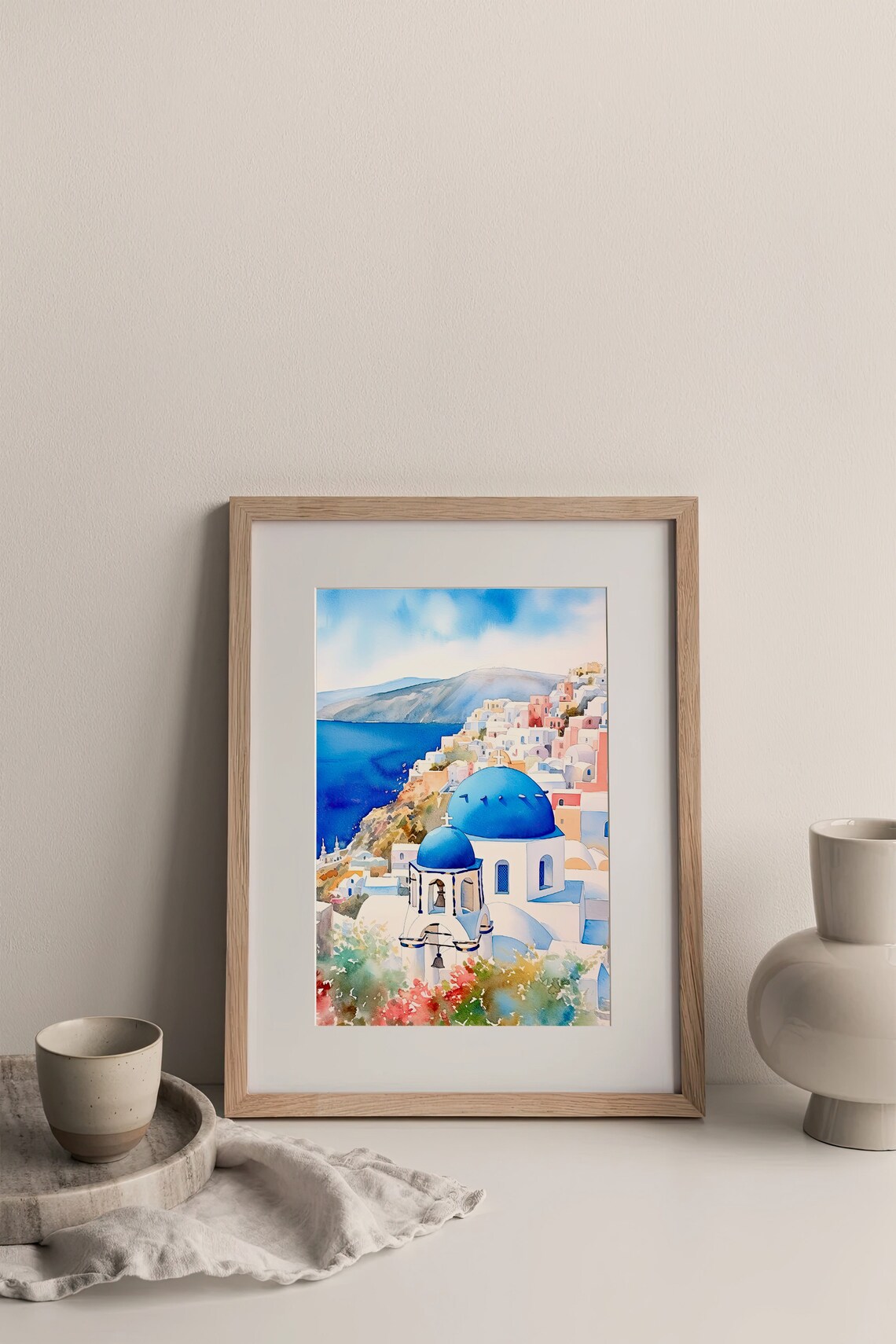 Santorini Watercolor Painting Greece Art Print - Image 4