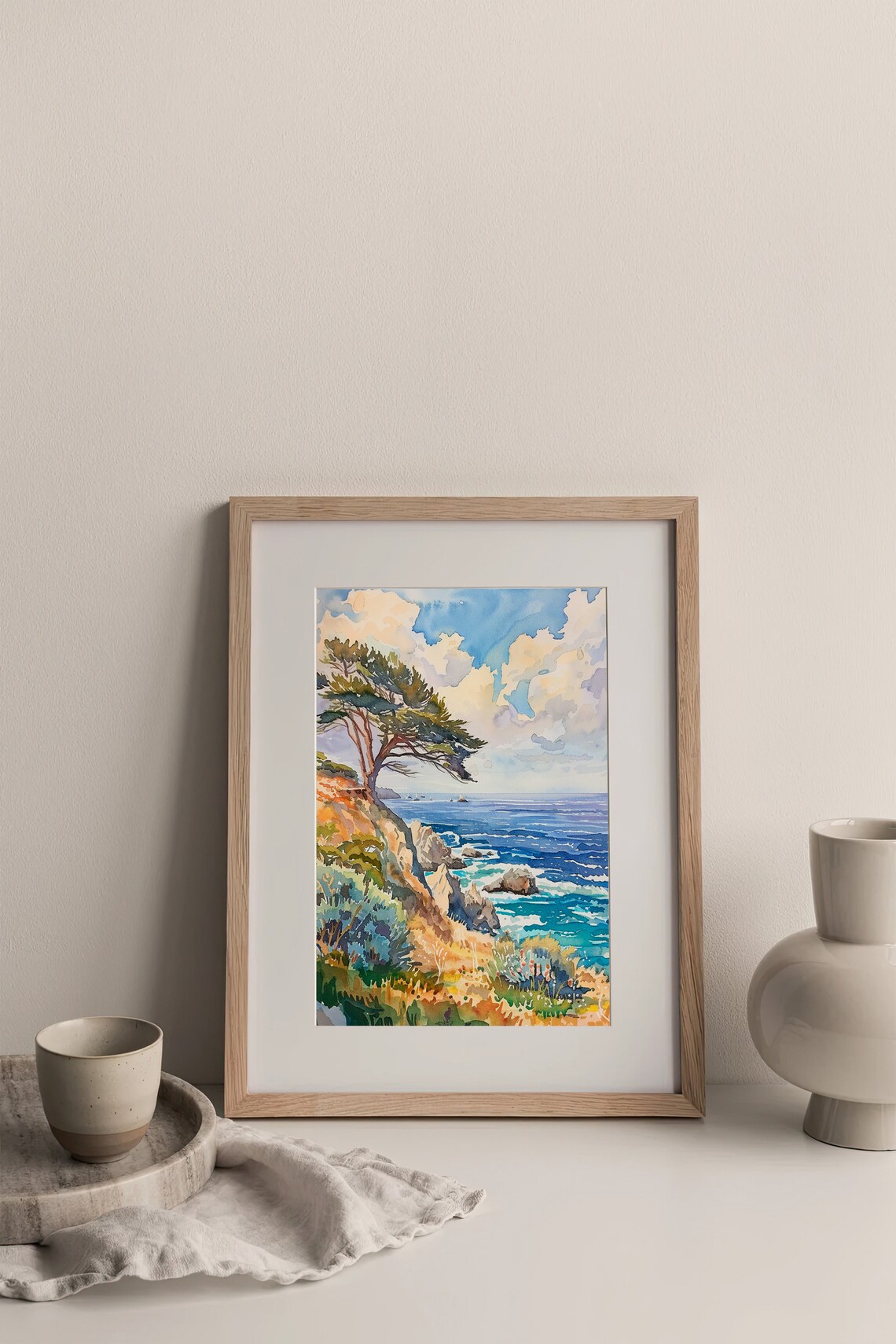 Monterey Bay Watercolor Art Print, California Coastline - Image 3