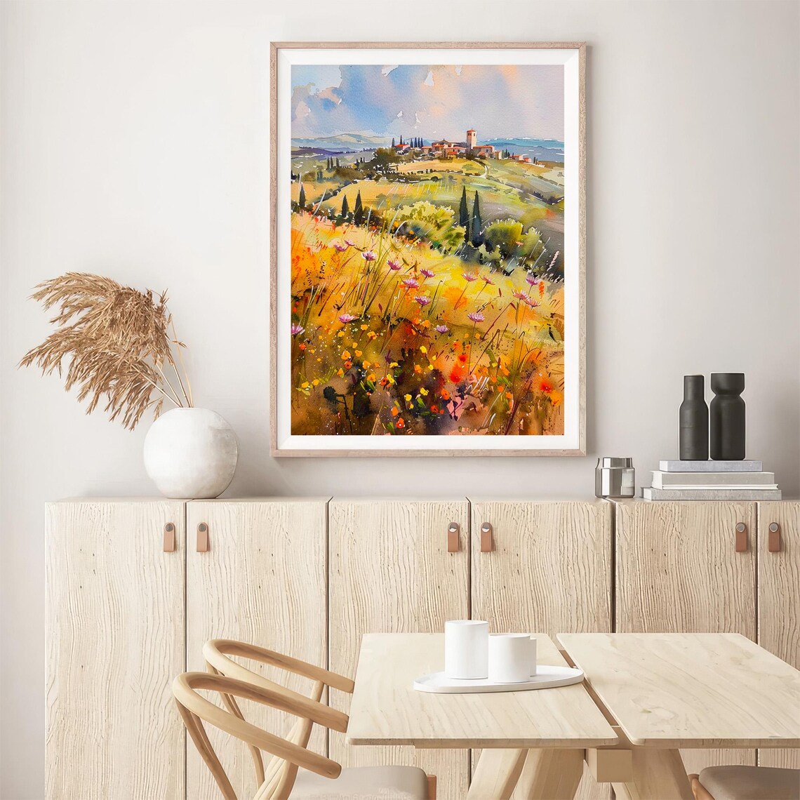 Tuscany Watercolor Italian Countryside Hilltop Village Cypress Poster - Image 5