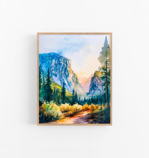 Yosemite Landscape Watercolor Art Print Pine Trees Watercolor Painting Mountains Watercolor Art Decor Gifts By Feelingprints