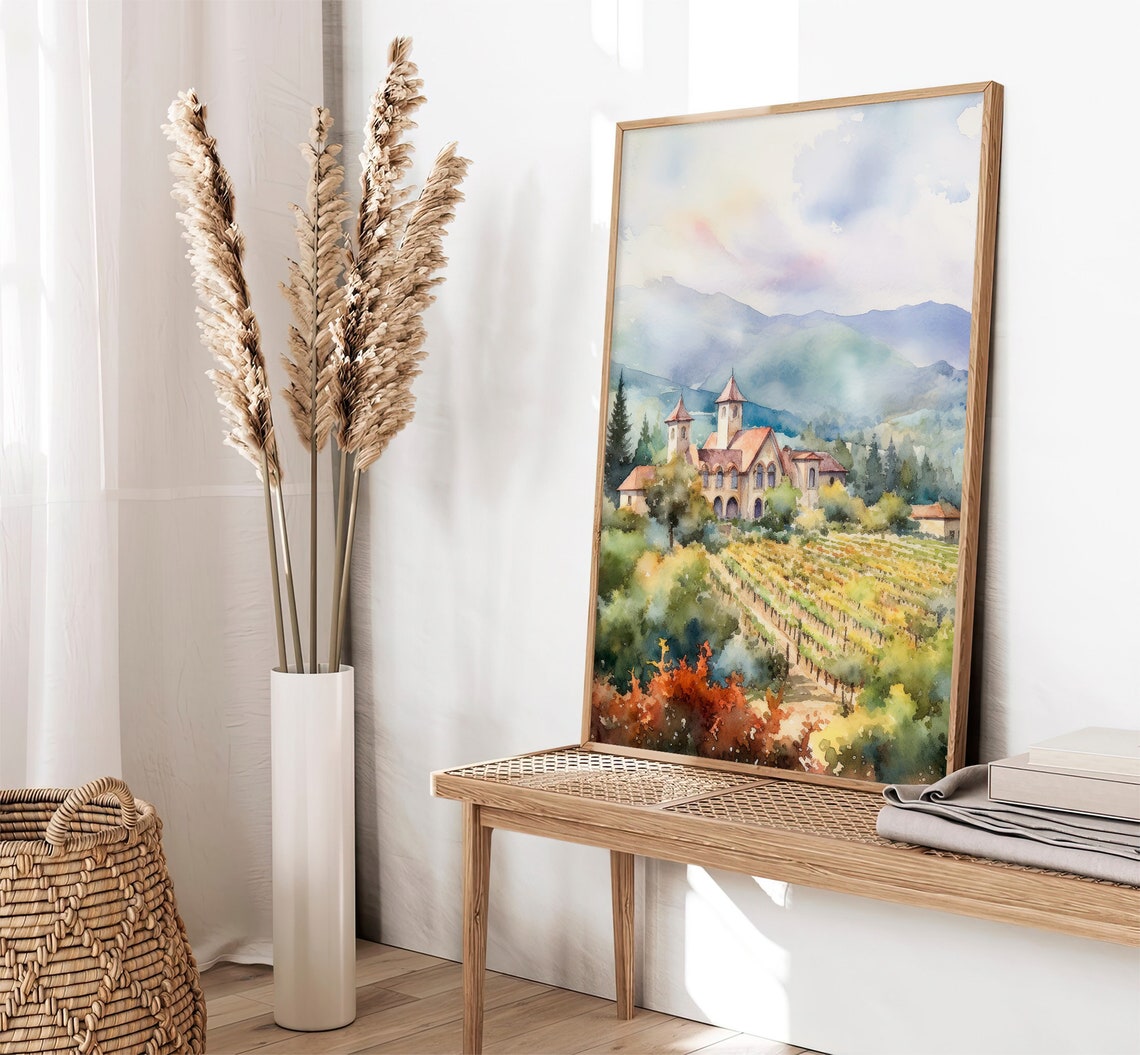 Napa Valley Vineyard Winery Estate Watercolor California Poster - Image 3