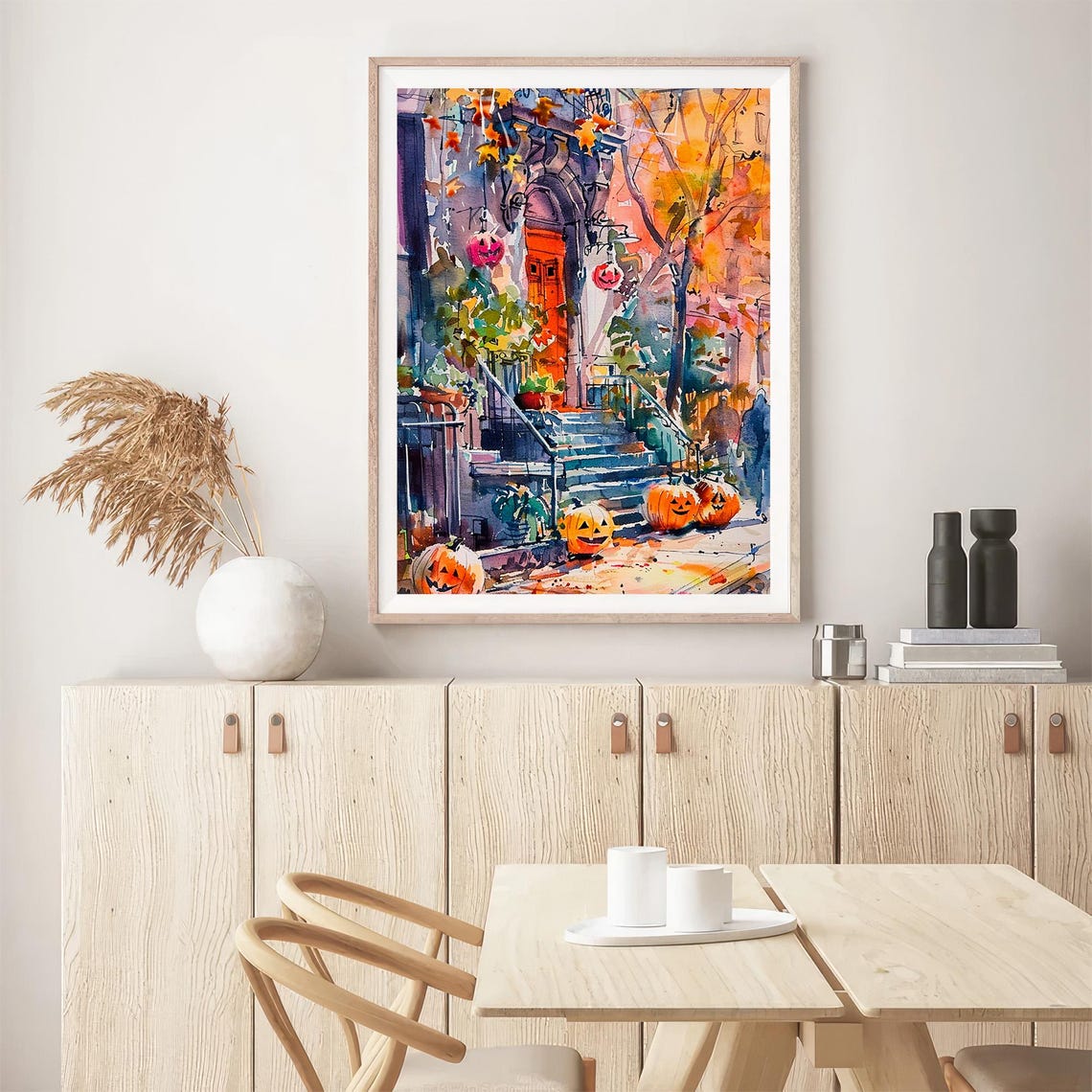 Halloween Brownstone Stoop Jack O Lanterns Autumn Watercolor Poster - Image 5