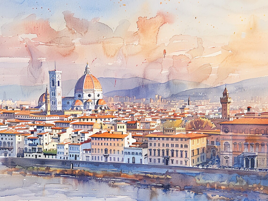 Florence Watercolor Painting Italian Cityscape Art Print