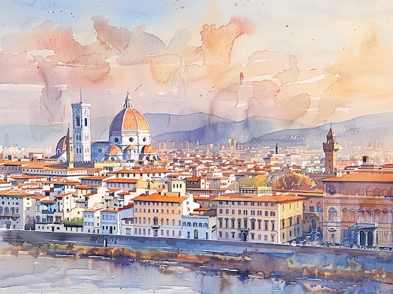 Florence Watercolor Painting Italian Cityscape Art Print