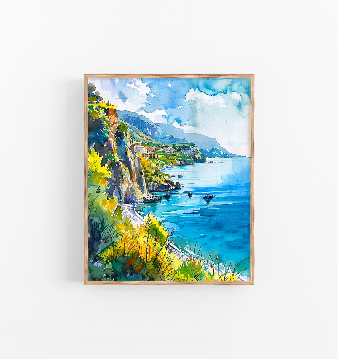 Calabria Italy Rocky Cliffs Turquoise Sea Watercolor View Poster