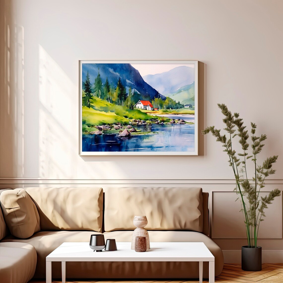 Norwegian Fjords Watercolor Art Print, Mountain Landscape - Image 2