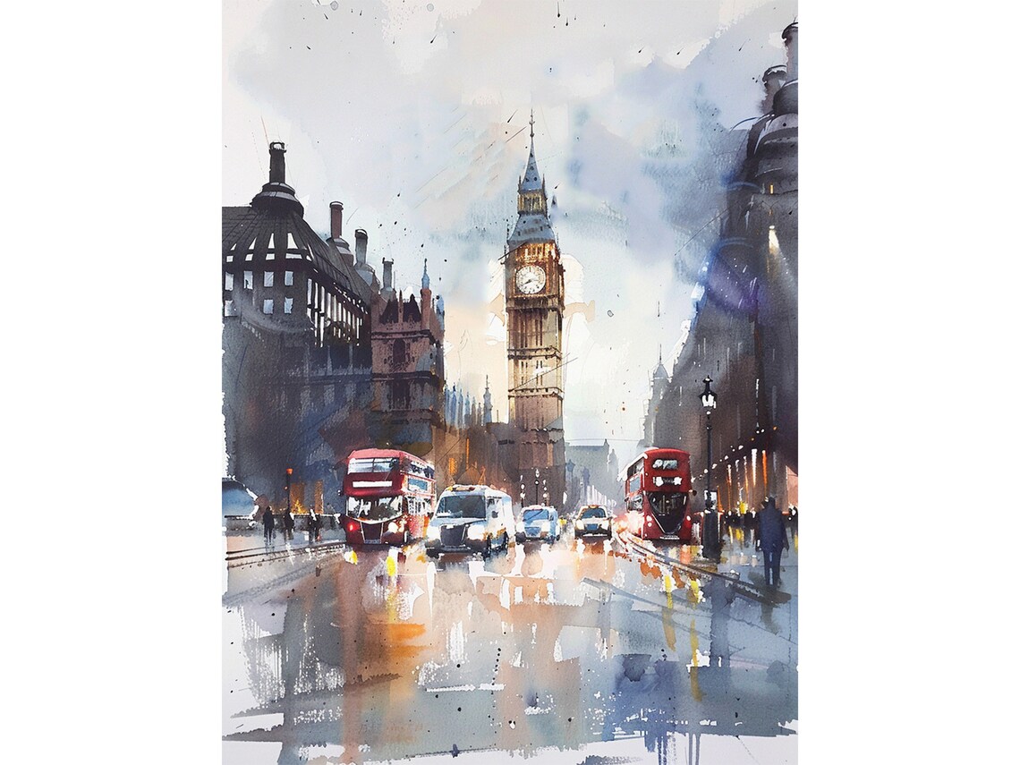 London Watercolor Painting England Art Print