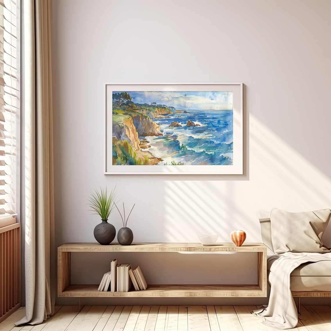 Big Sur California Coast Watercolor Ocean Cliffs Waves Seascape Print - Image 5