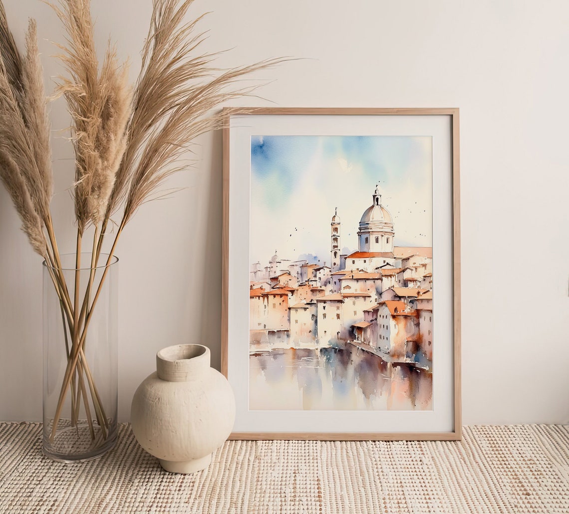 Florence Italy Old Town Dome Riverside Watercolor Travel Poster - Image 3