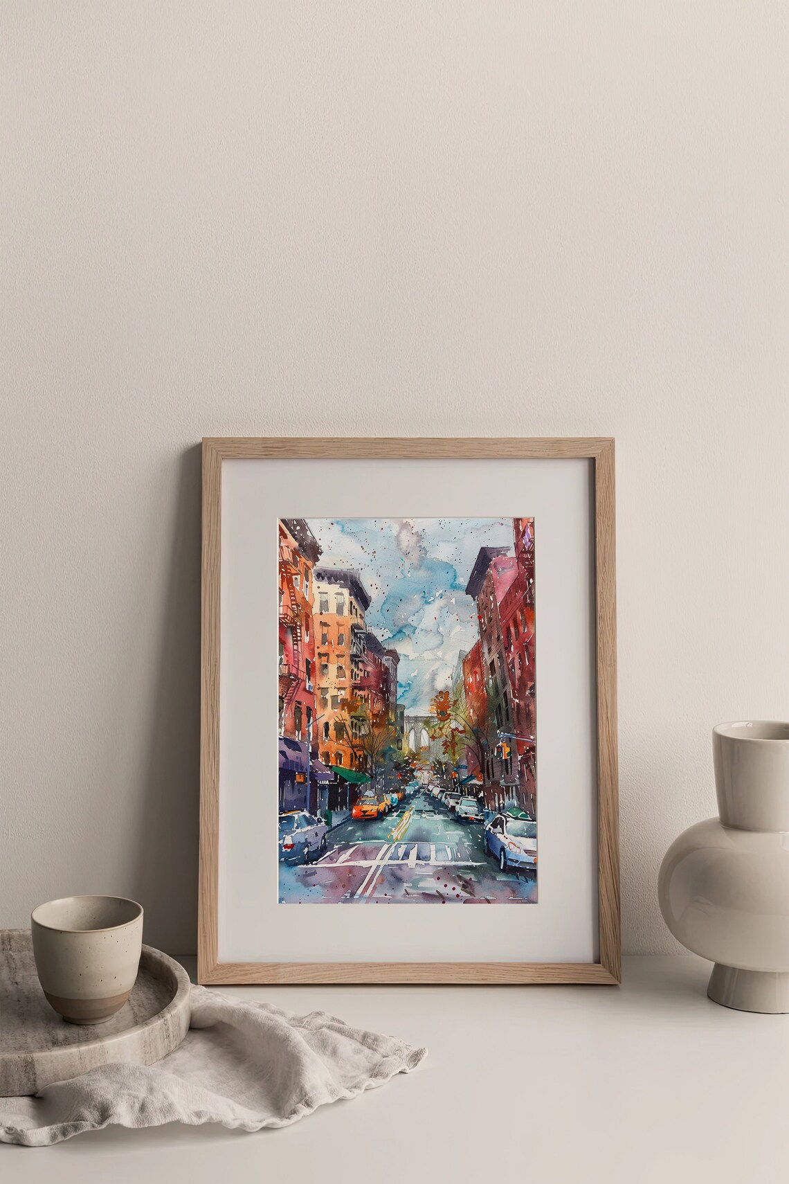 Brooklyn Street Watercolor New York City Brownstones Bridge Poster - Image 3