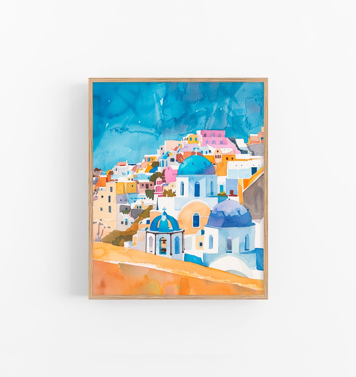 Santorini Cityscape Watercolor Art Print Greece City Watercolor Painting Travel Print Gifts By Feelingprints