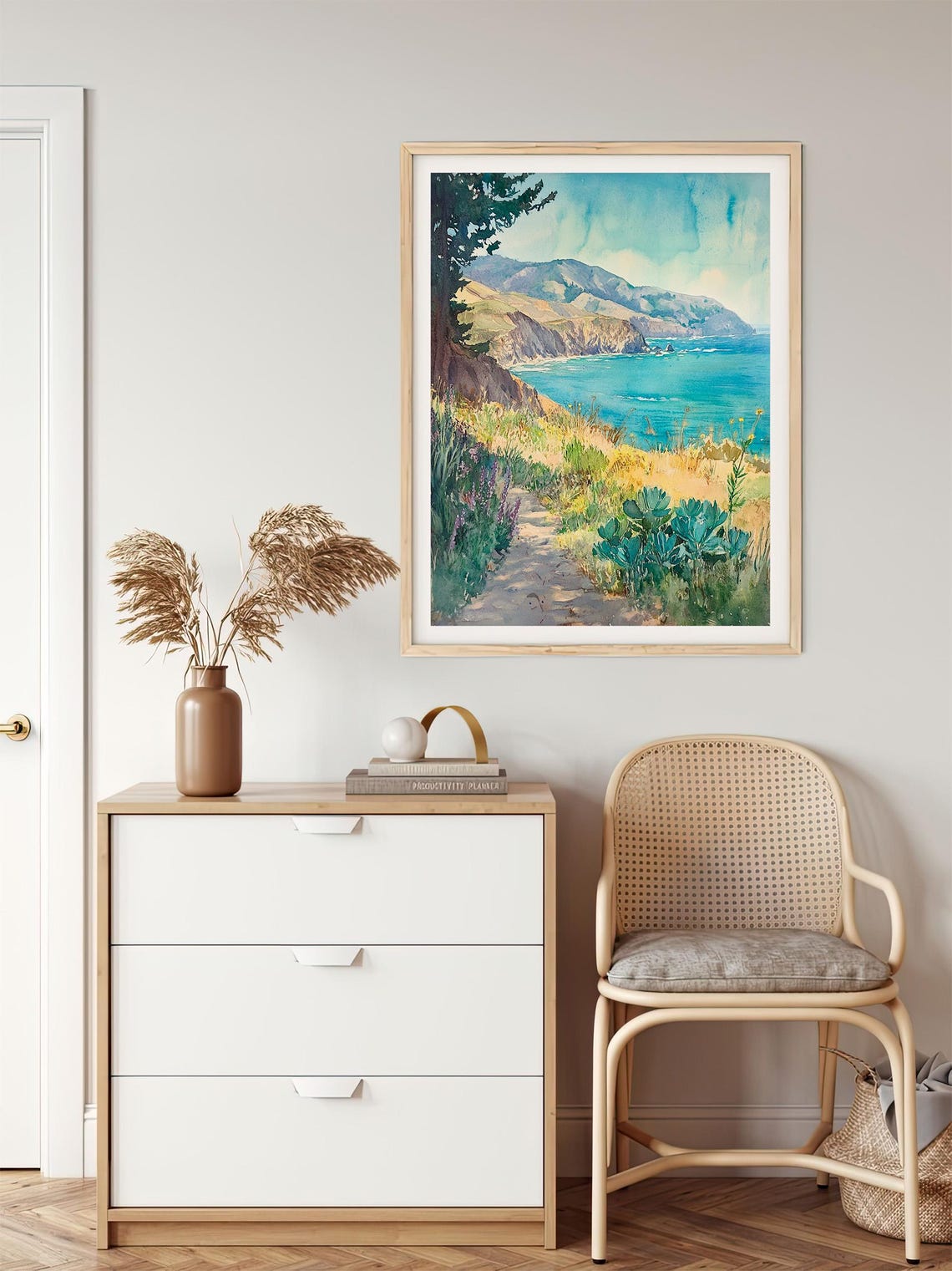 Big Sur California Coastline Watercolor Cliffs Ocean Scenic Poster - Image 3