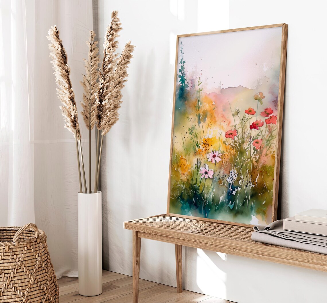Wildflower Meadow Watercolor Daisies Poppies Blooming Art Poster - Image 5