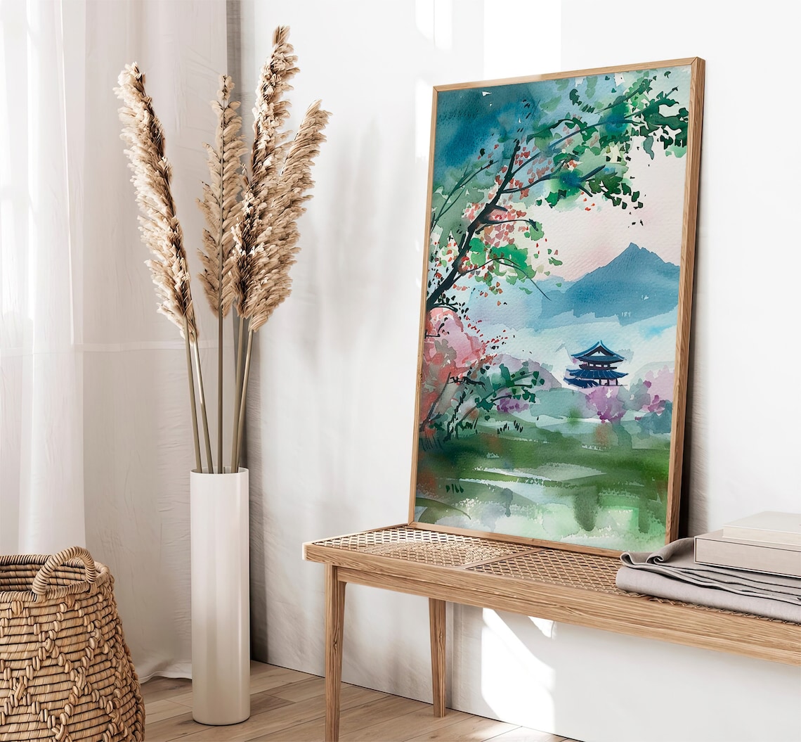 Kyoto Watercolor Painting Japan Landscape Art Print - Image 2