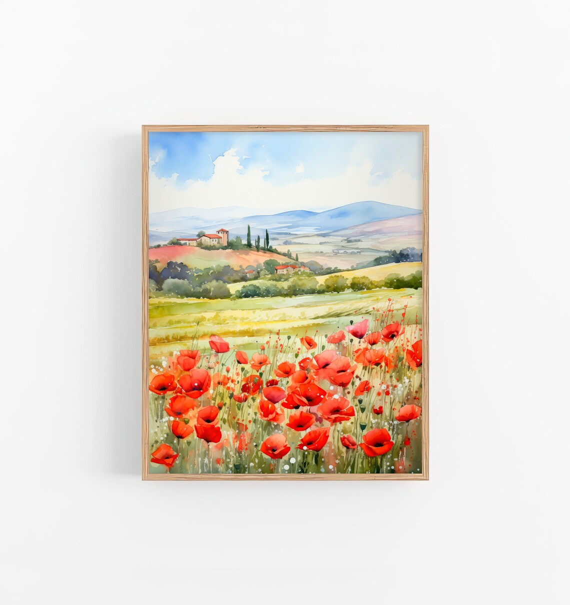 Tuscany Poppie Fields Watercolor Art Print