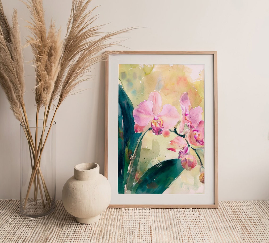 Pink Orchid Watercolor Phalaenopsis Blossom Botanical Art Poster - Image 3