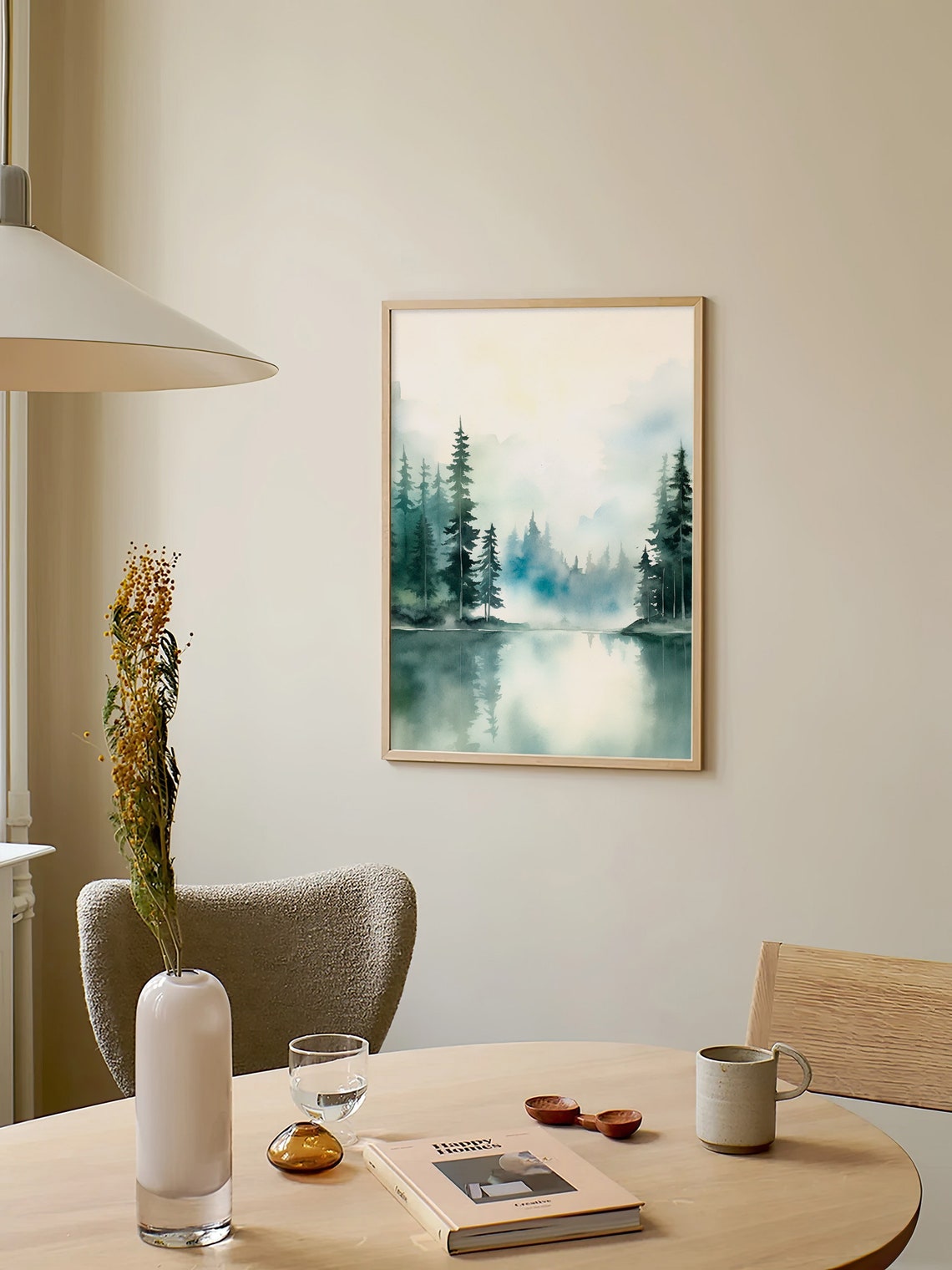 Crater Lake Misty Forest Lake Reflection Watercolor Oregon Poster - Image 3