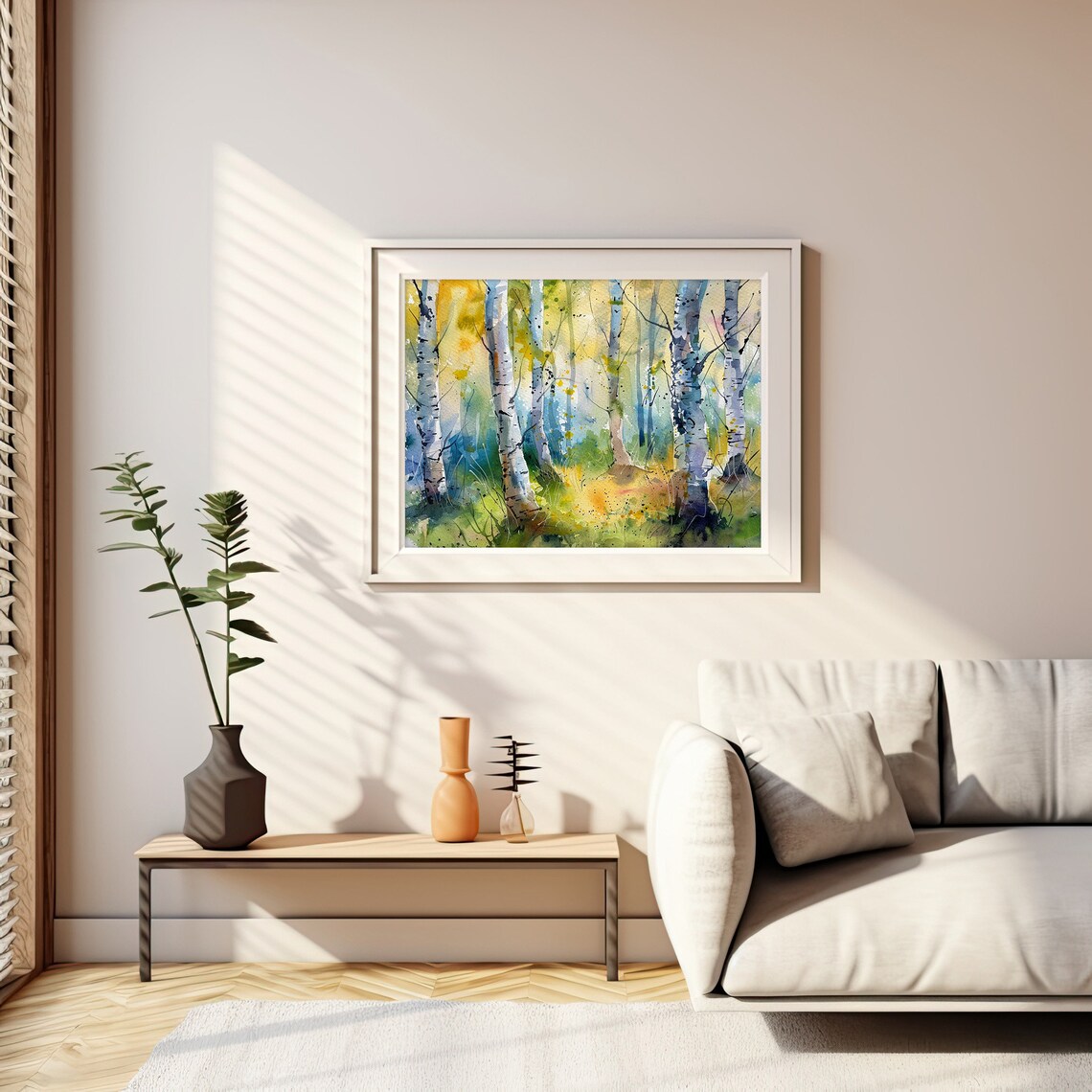 Birch Trees Forest Golden Light Watercolor Nature Woodland Poster - Image 2