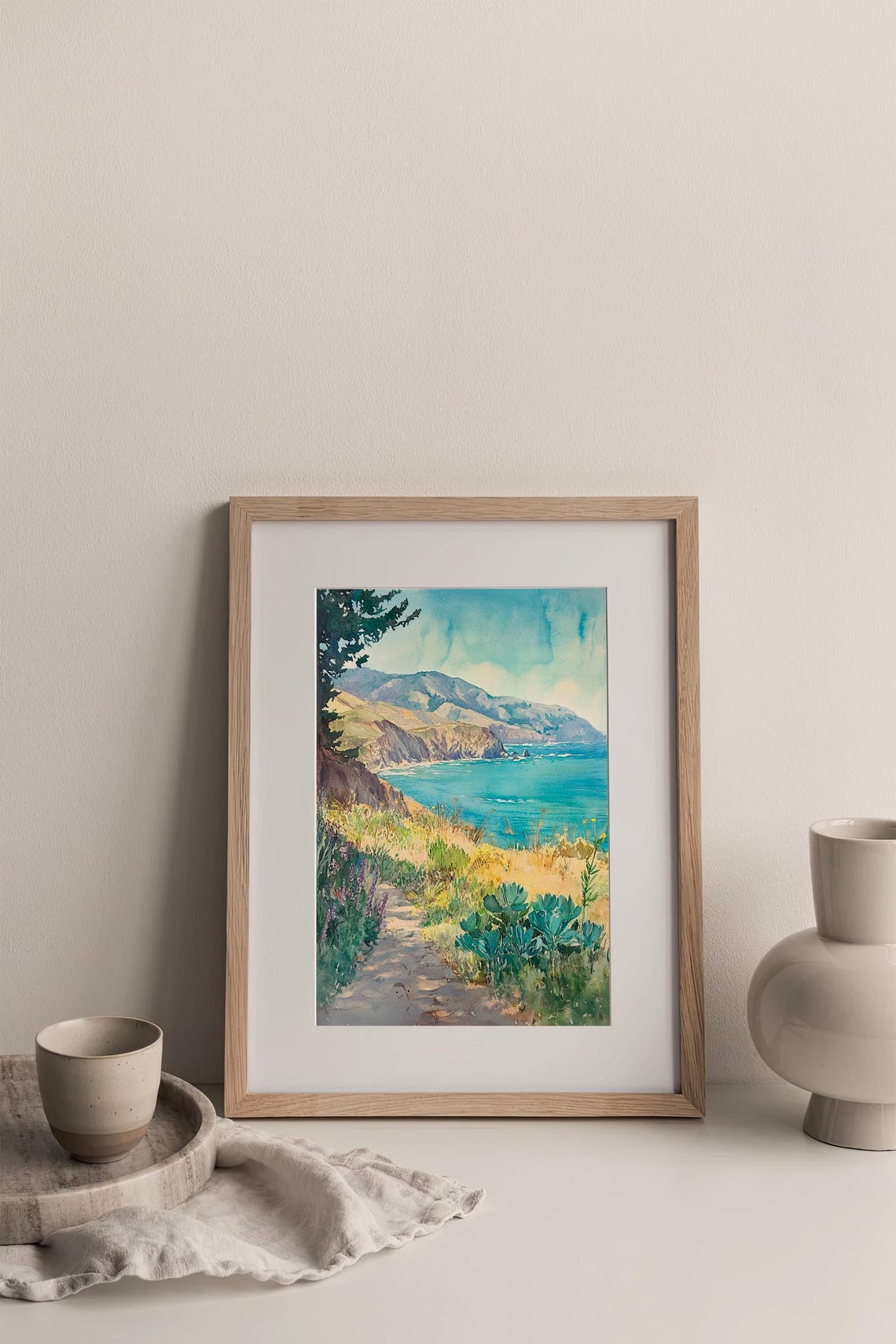 Big Sur California Coastline Watercolor Cliffs Ocean Scenic Poster - Image 5