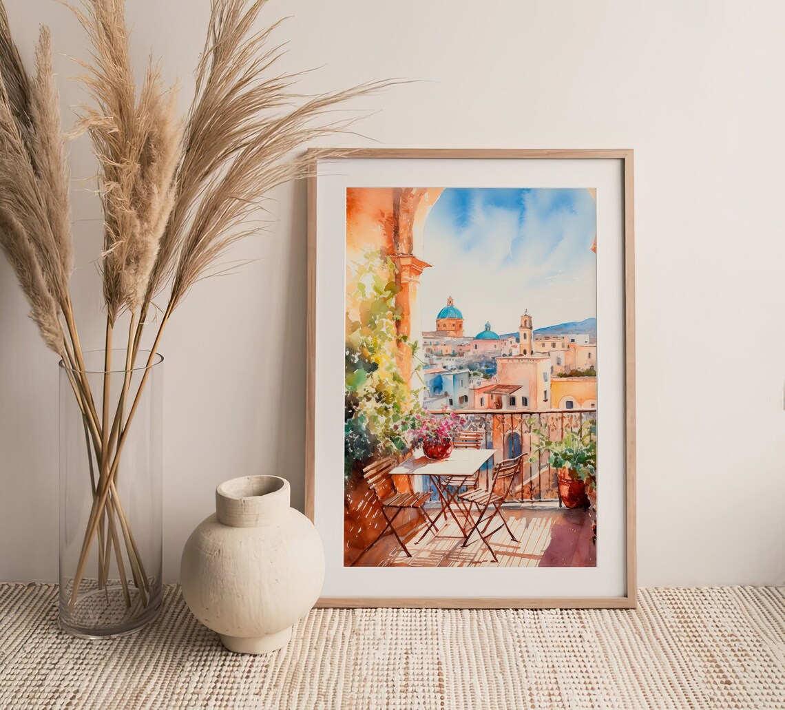 Sicily Watercolor Travel Poster, Italy Cityscape Artwork - Image 4