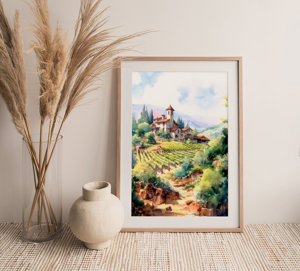 Stunning Willamette Valley Vineyard Estate Oregon Watercolor Poster - Image 5