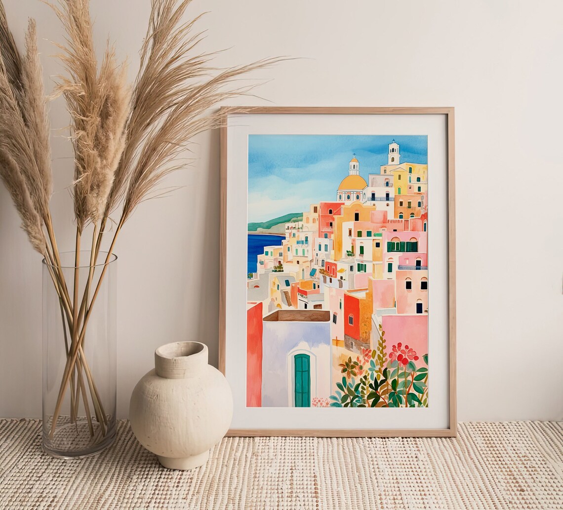 Procida Italy Coastal Village Colorful Houses Watercolor Travel Print - Image 4