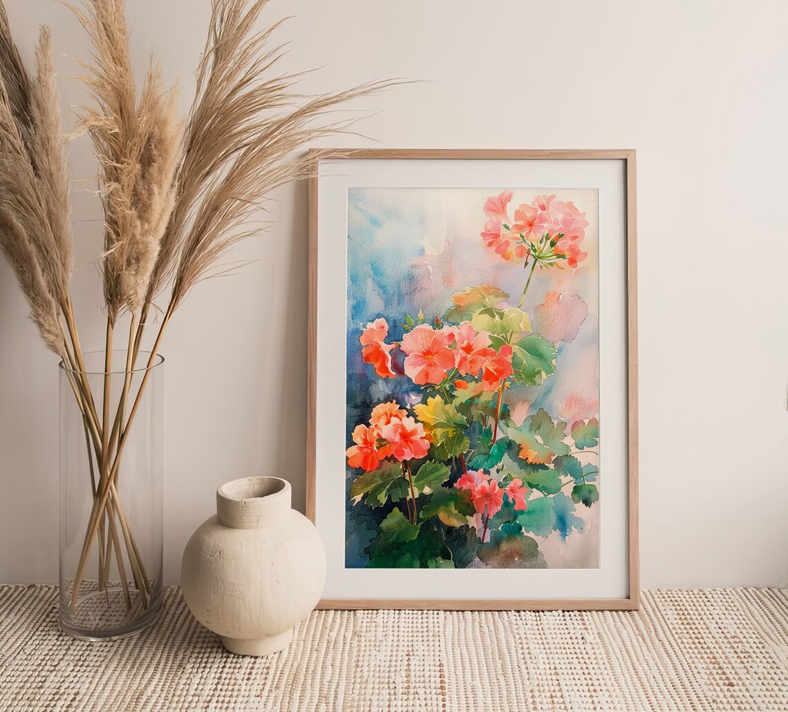 Geranium Watercolor Art Print, Spring Flowers Decor - Image 4