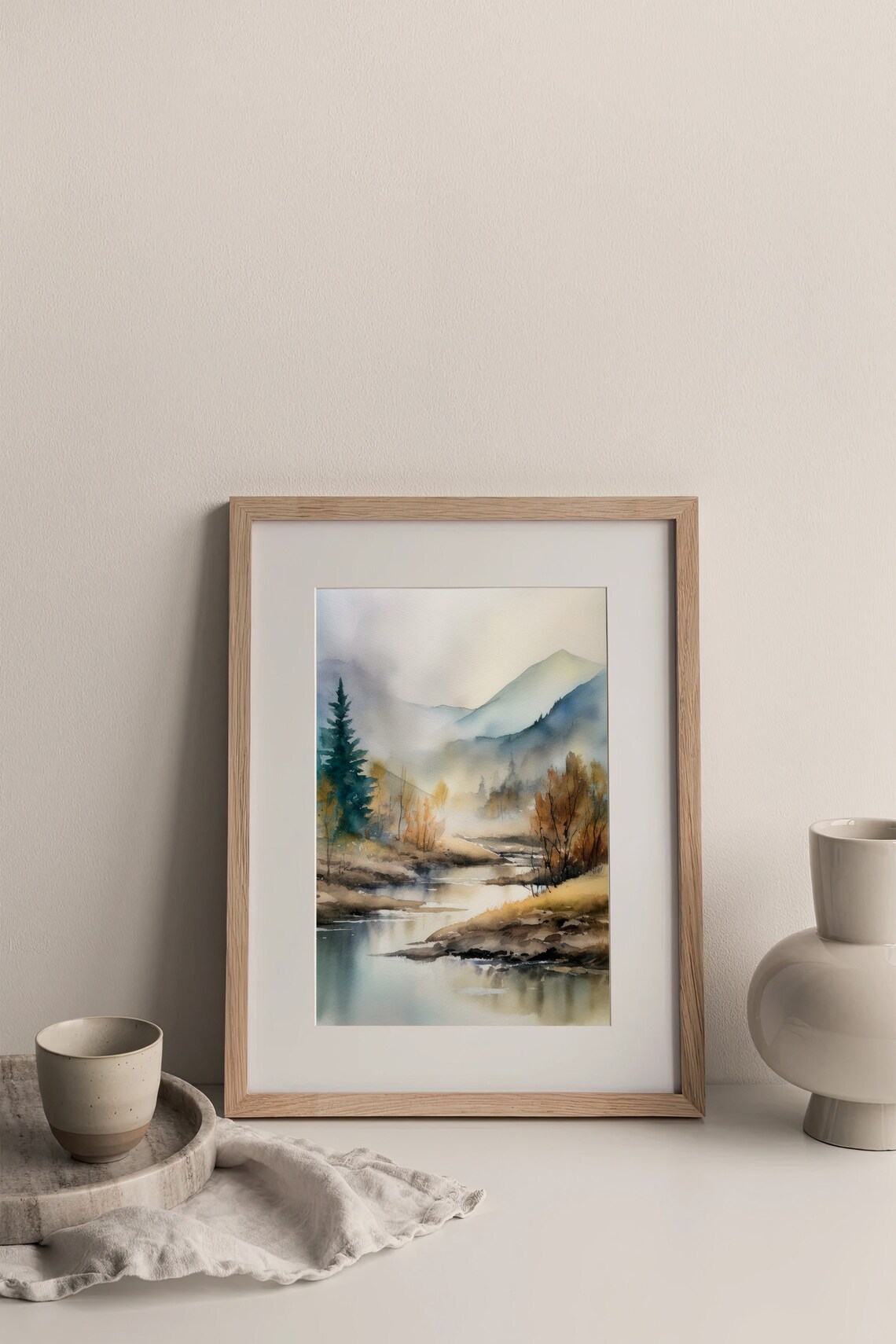 Colorado Landscape Watercolor Art Print, Neutral Mountains - Image 3