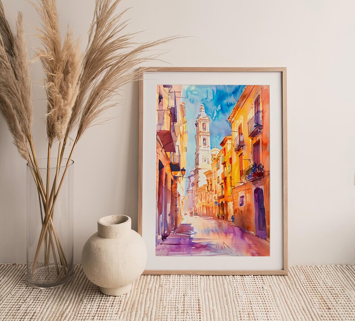 Valencia Spain Cityscape Watercolor Art Print - Image 3