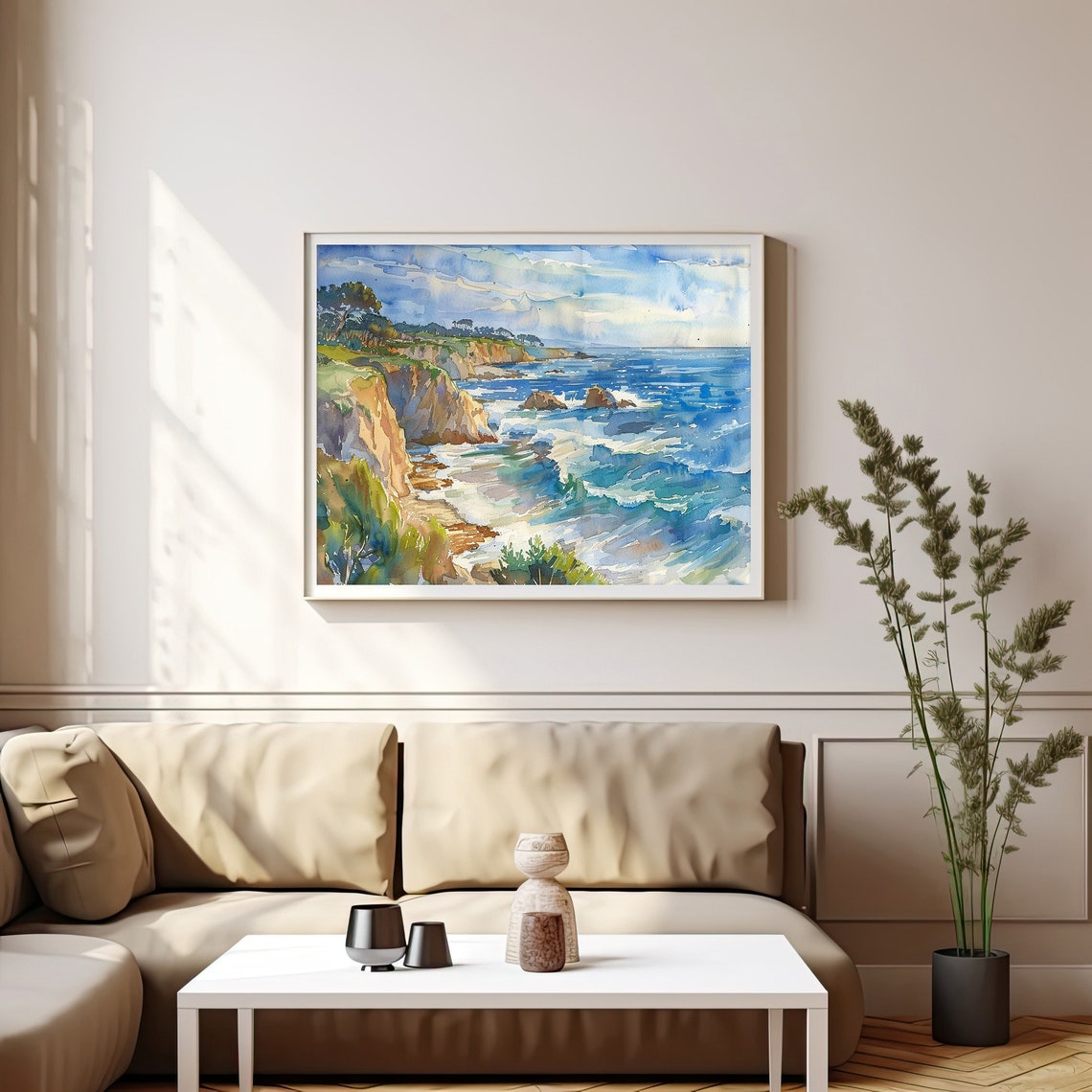 Big Sur California Coast Watercolor Ocean Cliffs Waves Seascape Print - Image 4