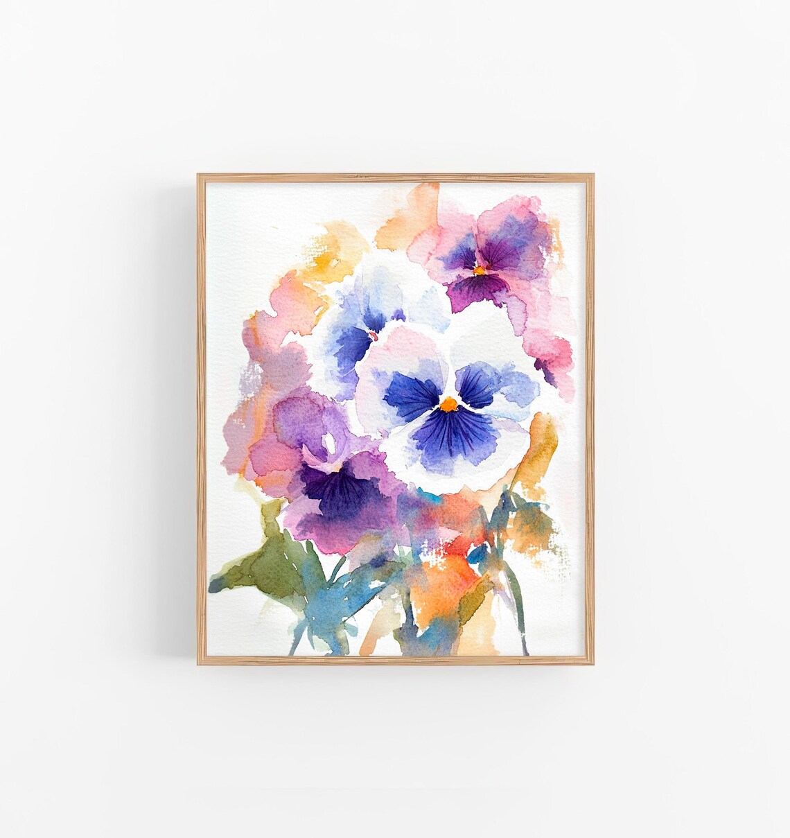 Pansy Flowers Watercolor Purple Floral Large Wall Decor Art Poster
