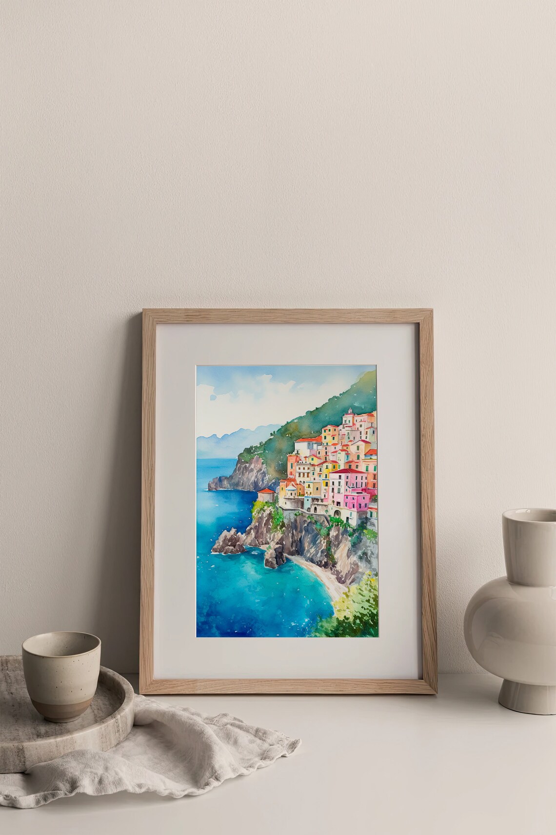 Amalfi Coast Watercolor Art Print, Italy Seascape - Image 4