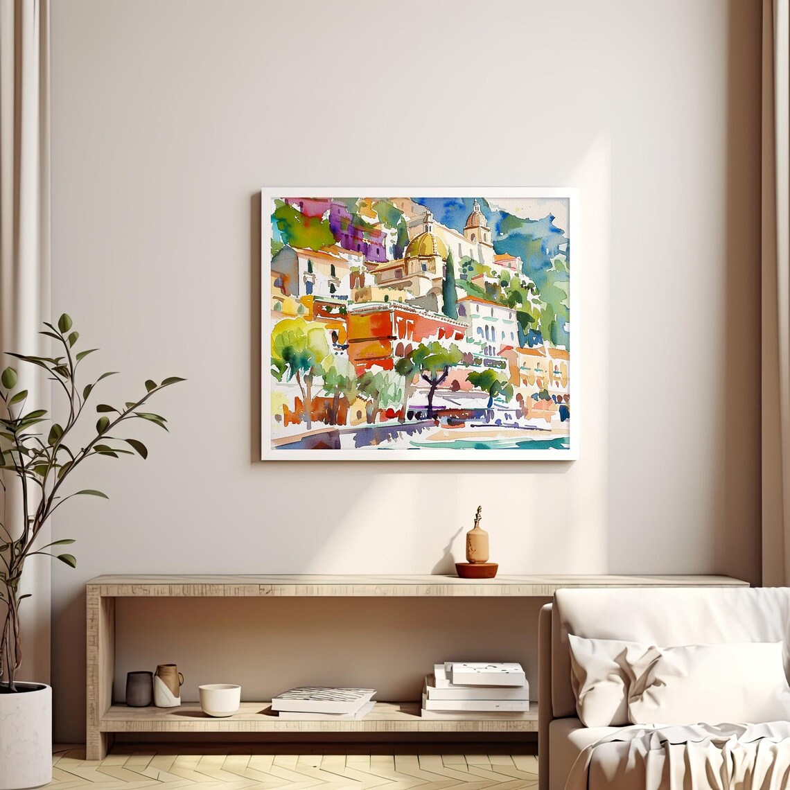 Positano Amalfi Coast Watercolor Painting Cinque Terre Art Print Seascape Cityscape Watercolor Artwork Travel Art Poster By Feelingprints - Image 3