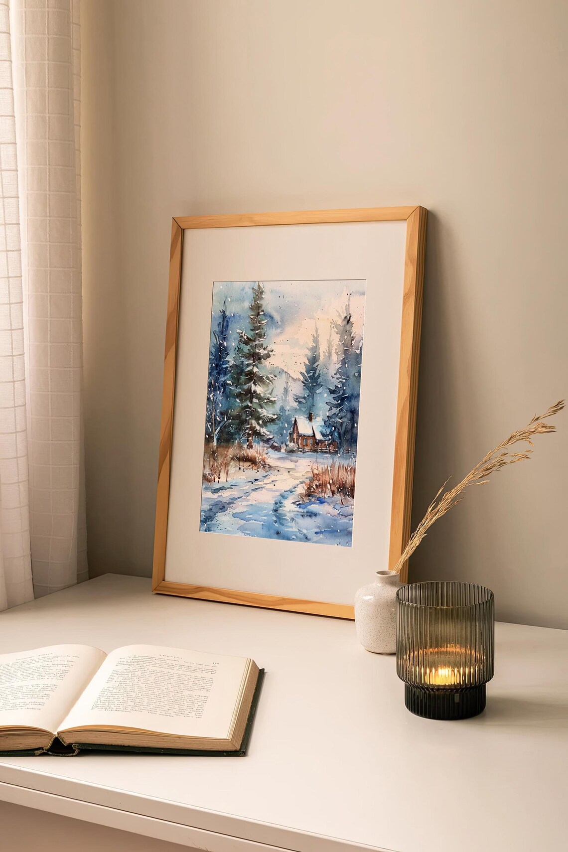 Minnesota Watercolor Forest Cabin Art Print - Image 3