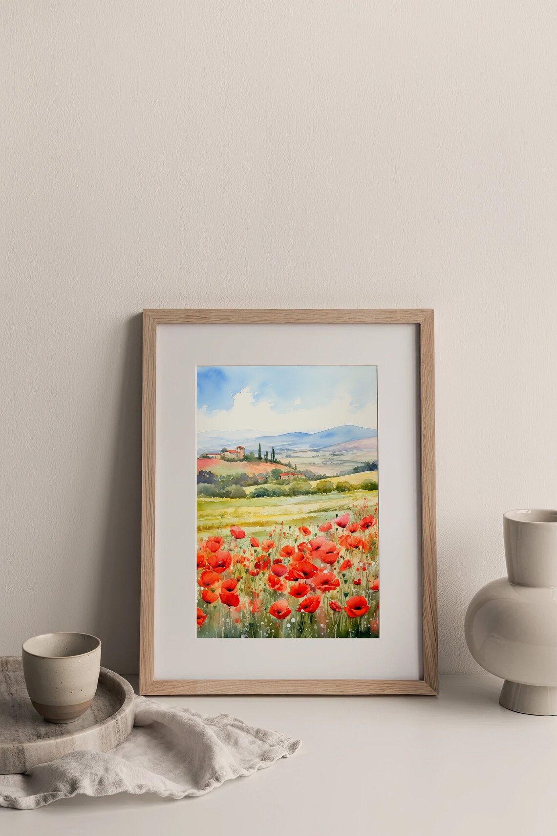 Tuscany Poppie Fields Watercolor Art Print - Image 4
