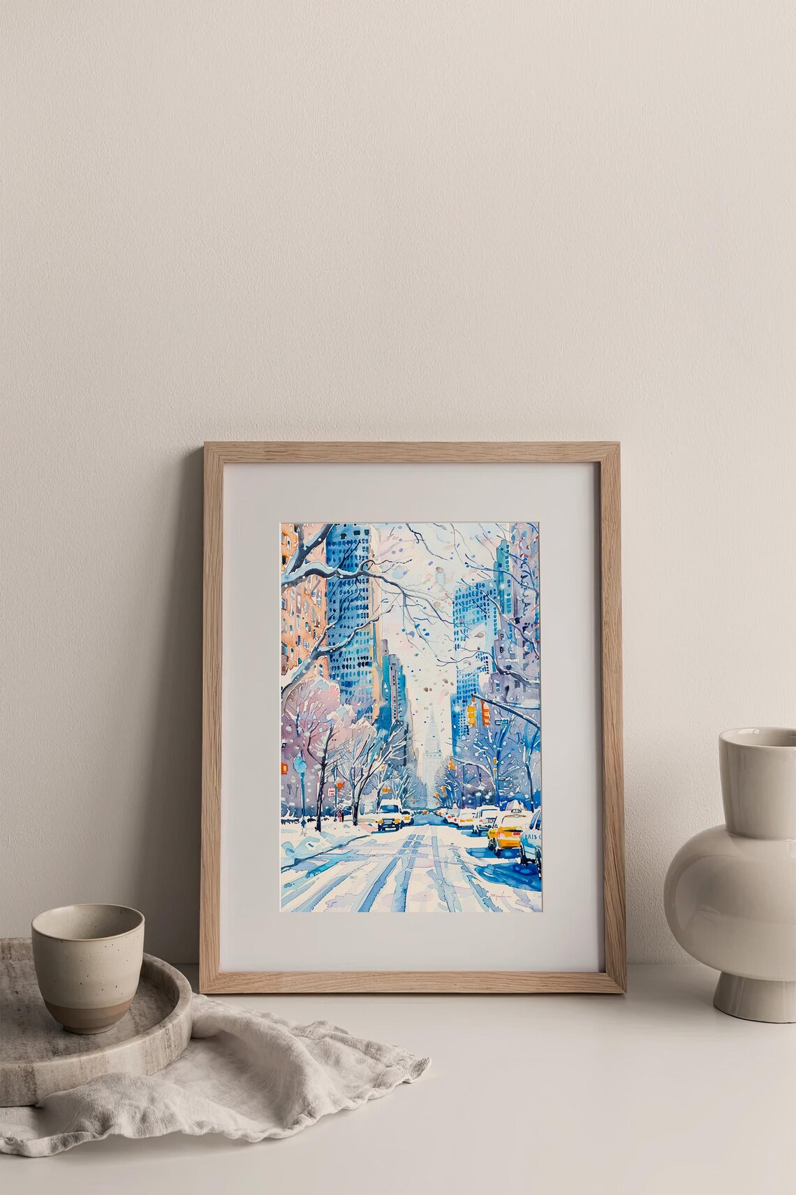 Park Avenue Winter Snow Manhattan Avenue Watercolor New York Painting Poster - Image 3