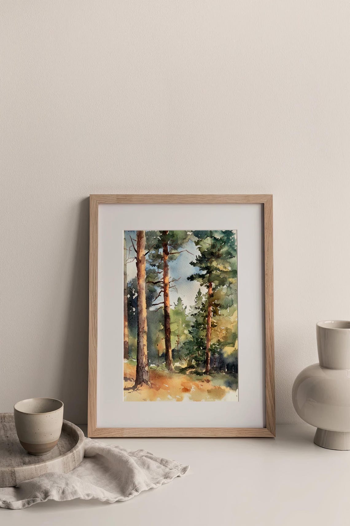 Sunlit Pine Forest Watercolor Trees Nature Woodland Art Poster - Image 3