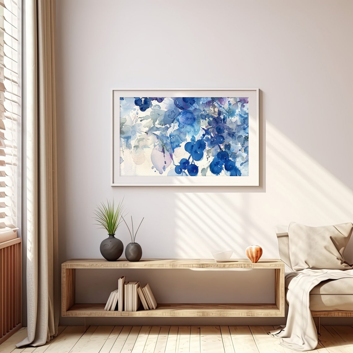 Abstract Blueberry Branches Indigo Watercolor Botanical Poster - Image 4