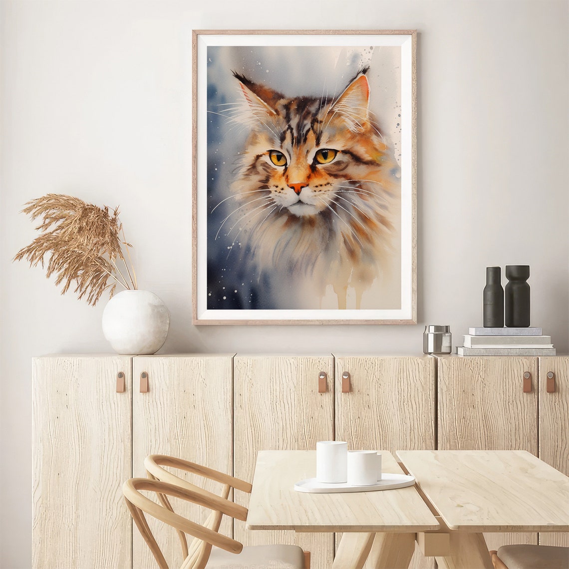 Cat Portrait Watercolor Long Haired Tabby Amber Eyes Pet Art Poster - Image 4