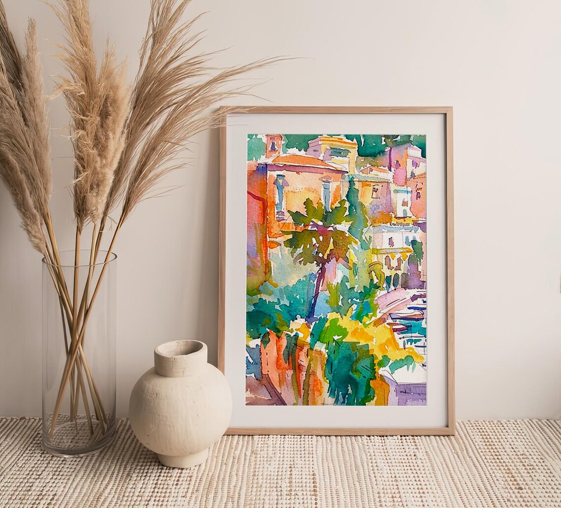 Sorrento Watercolor Cityscape, Italy Travel Poster - Image 4