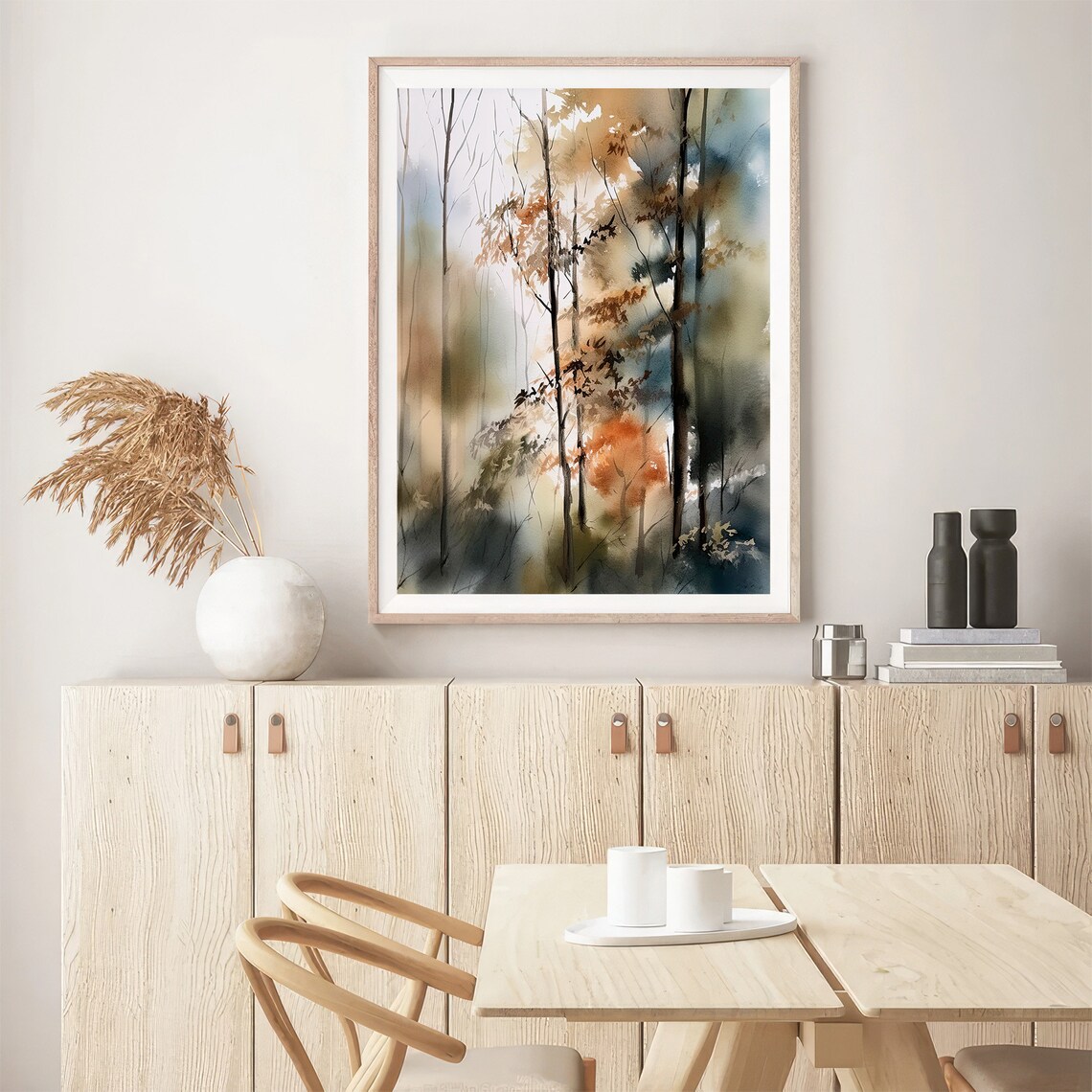 Misty Forest Watercolor Autumn Trees Amber Golden Woodland Poster - Image 4