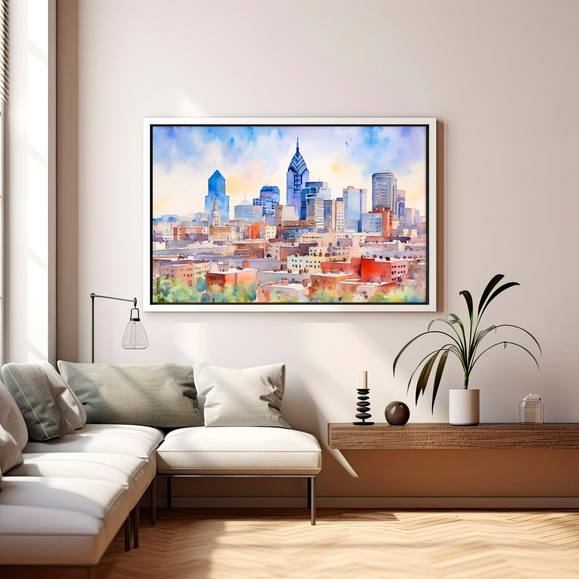 Philadelphia Bright Skyline Cityscape Watercolor Urban Poster - Image 5