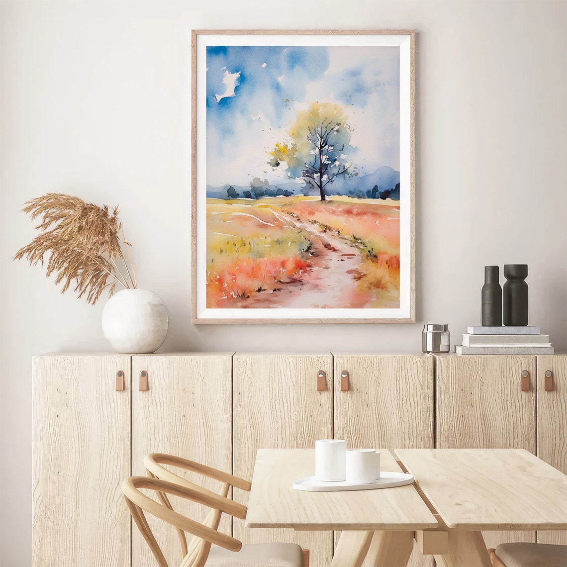 Oak Tree Watercolor Lone Tree Golden Prairie Autumn Field Poster - Image 3
