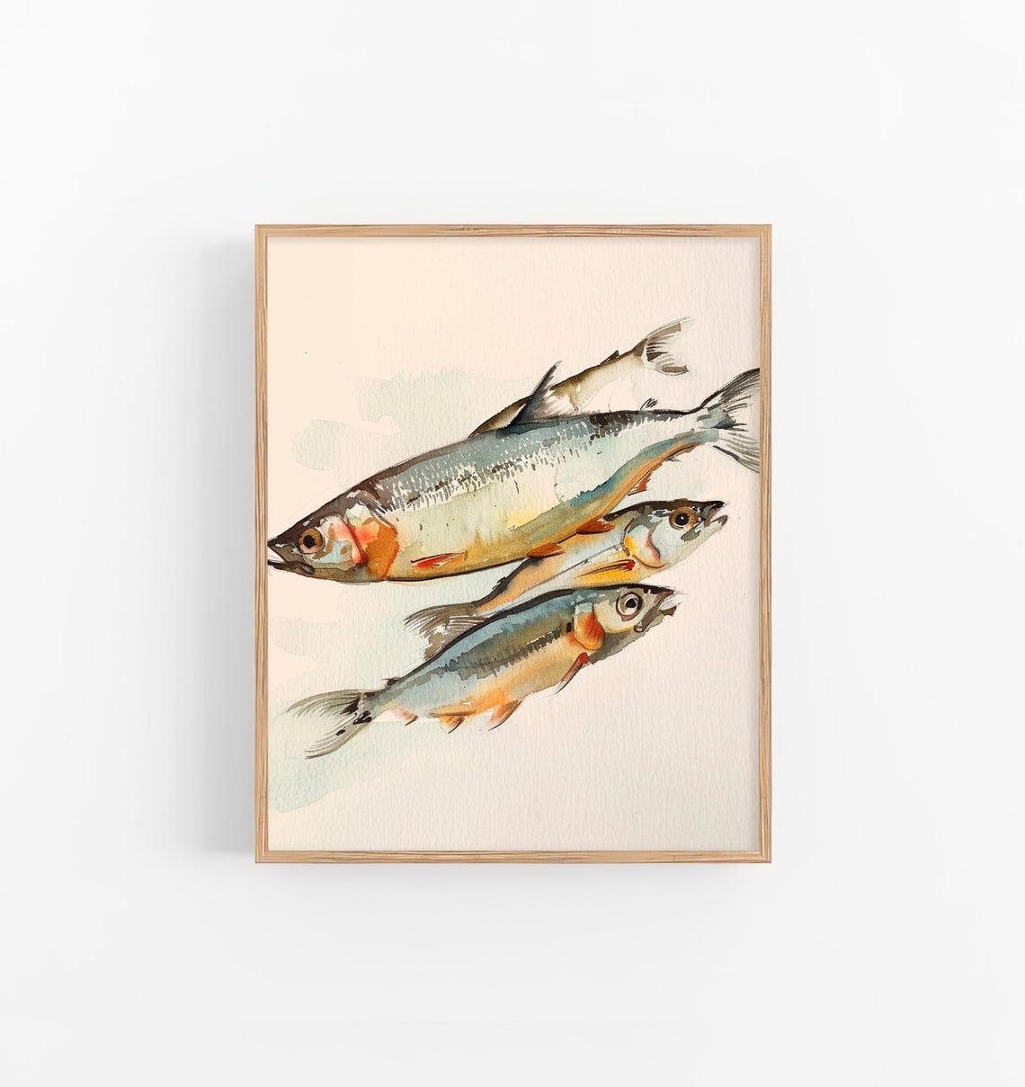 Stunning Sardine Fish School Minimal Coastal Watercolor Poster