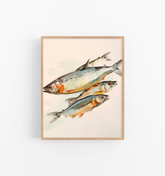Sardine Fish Watercolor Painting Fish Watercolor Art Print Animal Wall Art By Feelingprints