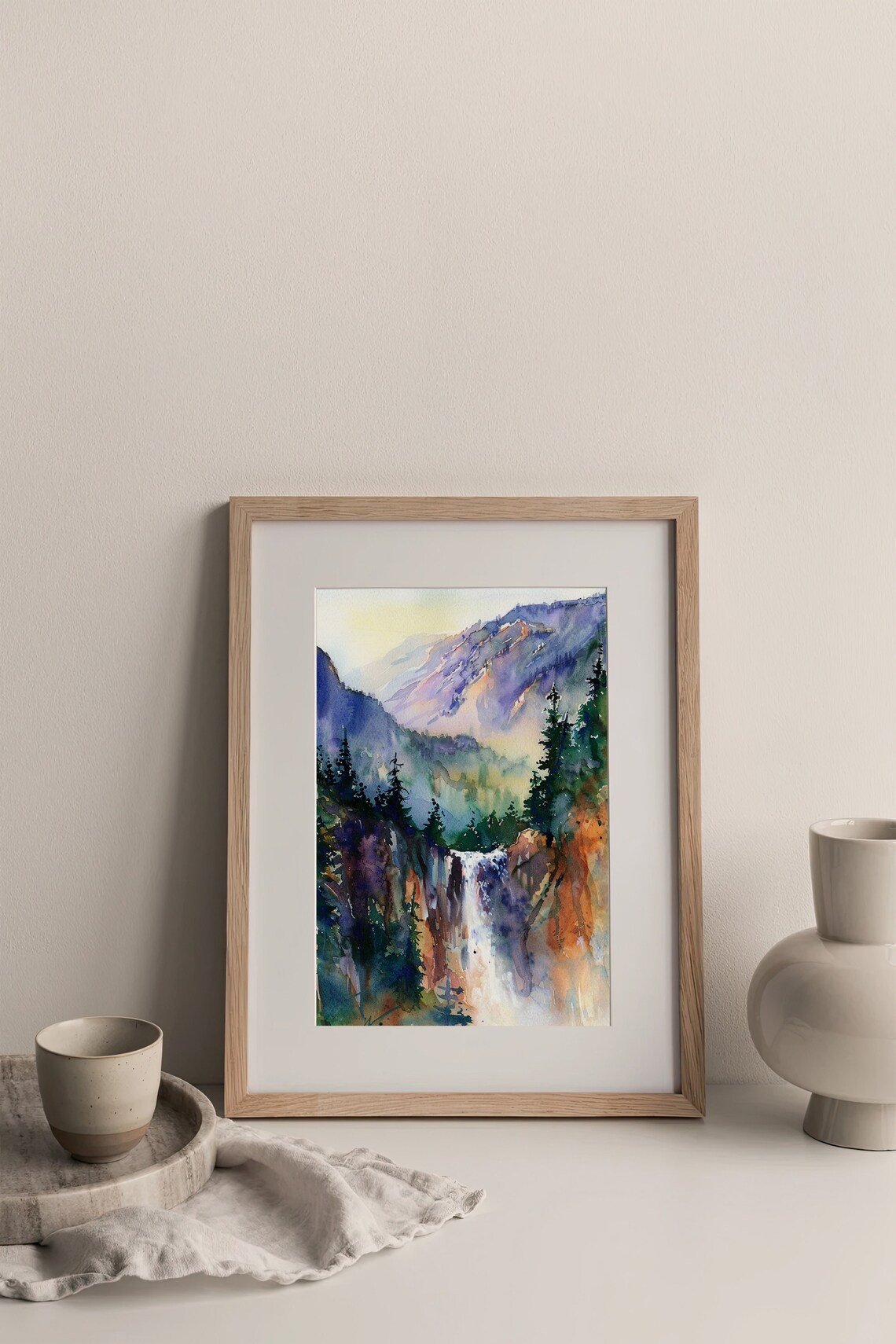 Yosemite Waterfalls Watercolor Art Print, Rustic - Image 4