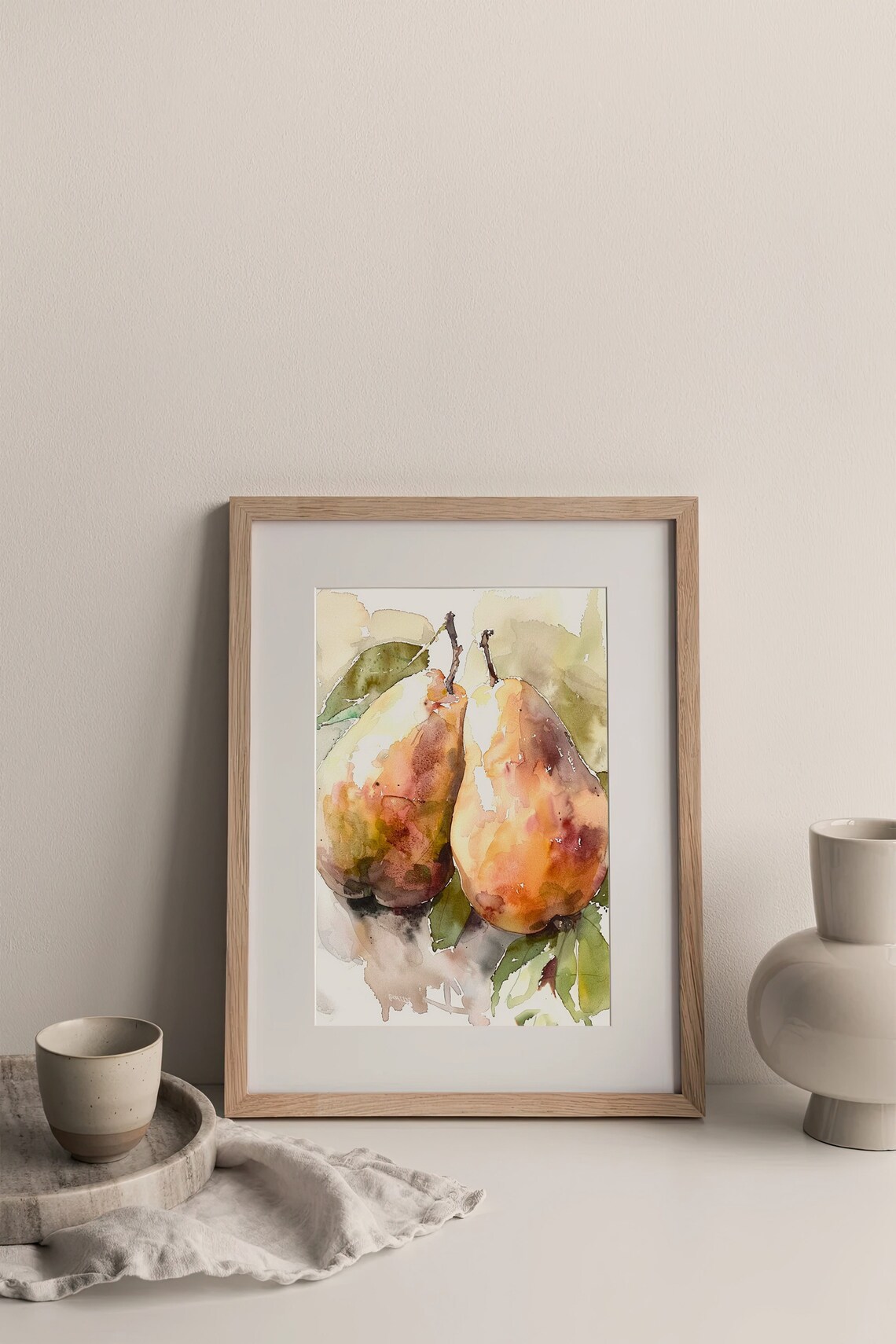 Ripe Pears Watercolor Rustic Kitchen Fruit Still Life Art Print - Image 3