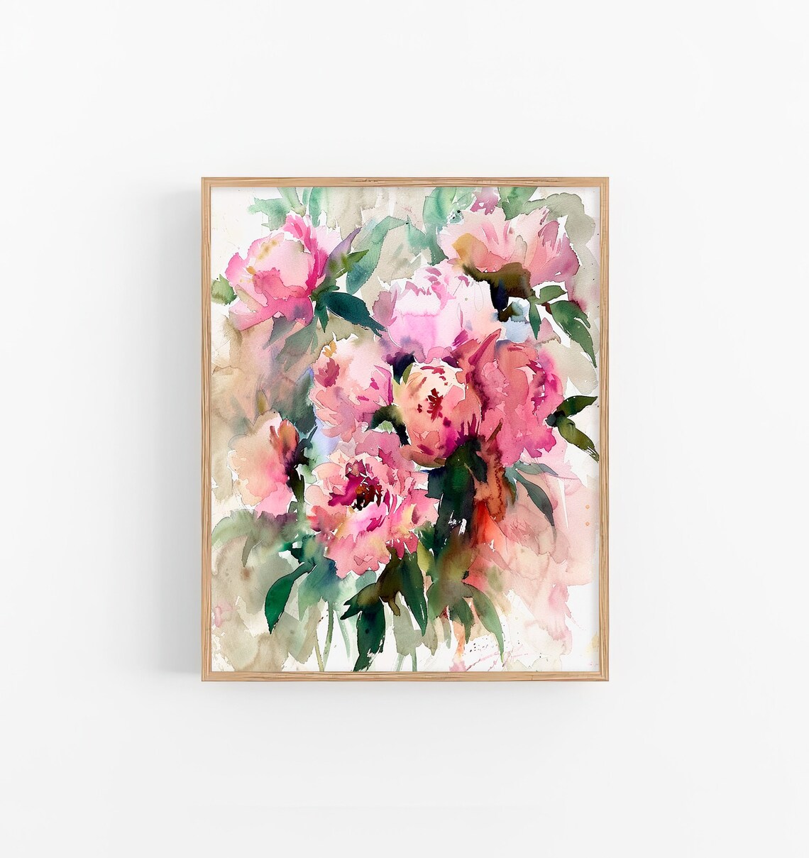 Pink Peonies Watercolor Lush Floral Bouquet Soft Blush Blooms Poster