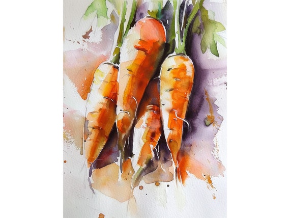 Carrots Painting Food Watercolor Art Print Vegetables Wall Art Print Kitchen Wall Decor By Feelingprints